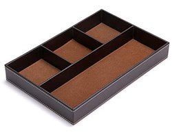 Bureaulade-organizer met 4 vakken, opbergvakken van PU-leer, ideaal voor kantoorbenodigdheden en accessoires, multifunctionele bureau-opbergbak (bruin)