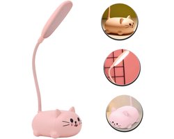 Bureaulamp - Bureaulamp led - leeslamp - studielamp - tafellamp - nachtlampje - opvouwbare lamp - USB oplaadbaar - 400 mAh - 1 stand - ABS - 0,6 W - 9 x 7 x 18 cm - kat vorm - roze