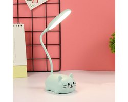 Bureaulamp - Bureaulamp led - Nachtlampje volwassenen - Nachtlampje kind - bureaulamp - leeslamp - studielamp - tafellamp - nachtlampje - opvouwbare lamp - USB oplaadbaar - 400 mAh - 1 stand - ABS - 0,6 W - 9 x 7 x 18 cm - kat vorm - blauw