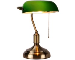 Bureaulamp - Groen - 18 x 18 x 38 cm - Glazen Kap met Antieke Messing Voet - Voor Kantoor en Thuis