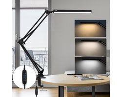 Bureaulamp LED 10W 3 kleurtemperaturen 6400 2800K klem metaal zwart