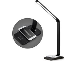 Bureaulamp LED - Bintoi® DL200 - Leeslamp - Bedlamp - Touch Control - Bureaulamp led Dimbaar - Wit en Warm Licht - Draadloos Mobiel Opladen - Zwart