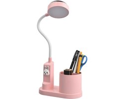 Bureaulamp LED - Bureaulamp Kind - Dimbaar - met Pennenhouder - Ingebouwde Sterrenprojectiefunctie - Roze