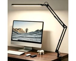 Bureaulamp - LED Bureaulamp - Klemlamp - 3 Lichtkleuren - met Klem - Opvouwbaar - Helderheid Verstelbaar - Geheugenfunctie - Zwart