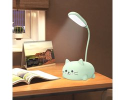 Bureaulamp - LED bureaulamp - leeslamp - studielamp - tafellamp - nachtlampje - opvouwbare lamp - USB oplaadbaar - 400 mAh - 1 stand - ABS - 0,6 W - 9 x 7 x 18 cm - kat vorm - groen