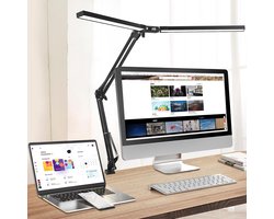Bureaulamp - LED - Bureaulamp met klembevestiging - Verstelbaar - Dimbaar - Wit en warm Licht - Zwart