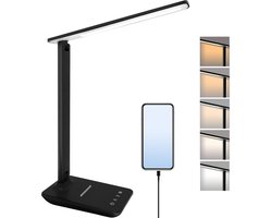 Bureaulamp LED - Bureaulamp - Tafellamp - Daglichtlamp - LED leeslamp - Met USB-oplaadpoort - 5 lichtstanden - Touch-bureaulamp - opvouwbare spikelamp - voor studie, werk, lezen, kantoor, nachtkastje