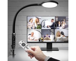 Bureaulamp LED Dimbaar met Afstandsbediening - 18W Leeslamp met draaibare zwanenhals met 800 Lumen - 10 kleuren temperatuurniveaus en 10 dimniveaus voor 95 lichtcombinaties – Bureaulamp met klem