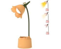 Bureaulamp LED Dimbaar - Pennenpotje Bureaulamp - 3 Kleuren licht - Leeslamp - Tafellamp - Bedlamp - Bureaulamp Led - Leeslamp Staand - Leeslampje voor Boek - Oogverzorgende leeslamp - Ouchsensor en flexibele arm - Voor meisjes en jongens - Geel