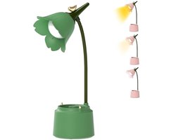 Bureaulamp LED Dimbaar - Pennenpotje Bureaulamp - 3 Kleuren licht - Leeslamp - Tafellamp - Bedlamp - Bureaulamp Led - Leeslamp Staand - Leeslampje voor Boek - Oogverzorgende leeslamp - Ouchsensor en flexibele arm - Voor meisjes en jongens - Groen