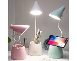 Bureaulamp, LED-tafellamp met 3 verlichtingsstanden en aanraaksensor, 360° draaibaar en dimbaar, geschikt voor lezen, studeren en werken (roze)
