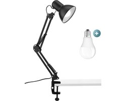 Bureaulamp Leeslamp Tafellamp met schroefklem + 5 watt LED lamp - E27 fitting - zwart