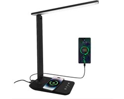 Bureaulamp met draadloos opladen - bureaulamp - bureaulamp led - Dimbare bureaulamp - Bureaulamp met klem - Tafellamp - - ABS - Zwart