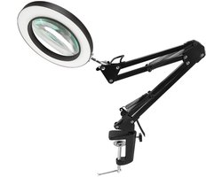 Bureaulamp met Geïntegreerde LED Verlichting - 3x Vergroting - Tafelklem - Dimbaar met 10 Lichtniveaus - 360° Flexibele Arm - Ideaal voor Hobbywerk, Diamond Painting, Borduren & Solderen