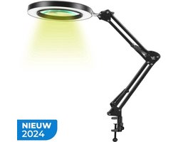 Bureaulamp met Geïntegreerde LED Verlichting - 3x Vergroting - Tafelklem - Dimbaar met 10 Lichtniveaus - 360° Flexibele Arm - Inclusief USB-Stroomaansluiting - Ideaal voor Hobbywerk, Diamond Painting, Borduren & Solderen