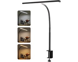 Bureaulamp met Klem – LED Dimbaar – Verstelbare Lichtkleur & Helderheid – USB Aansluiting – Zwarte Klemlamp – Geschikt als Bureau Lamp of Bureaulampen voor Studeren & Werken