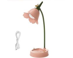 Bureaulamp, oplaadbare LED-leeslamp, verstelbare zwanenhals, dimbaar, oogvriendelijk nachtlampje met aanraakbediening, leuk tafellampje voor lezen in studentenkamer of slaapkamer, Roze