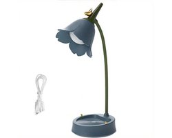 Bureaulamp, oplaadbare LED-leeslamp, verstelbare zwanenhals, dimbaar, oogvriendelijk nachtlampje met aanraakbediening, leuk tafellampje voor lezen in studentenkamer of slaapkamer, Blauw