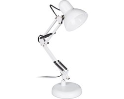 bureaulamp retro - 50 x 27 x 15 cm - flexibele arm - E27-fitting - wit