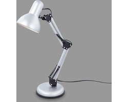 Bureaulamp retro - draaibare LED met snoerschakelaar - E14 fitting - 25 watt - tafellamp leeslamp - zilverkleurig - 53x155 cm