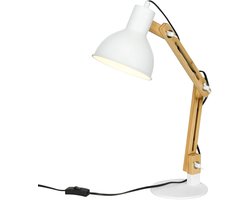 Bureaulamp - Verstelbaar - Bamboe - Wit - Bureaulampen - Tafellamp - Leeslamp - 40W