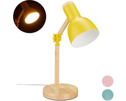 bureaulamp - verstelbaar - retro - hout - metaal - e14 fitting - 45,5 x 14,5 cm - geel