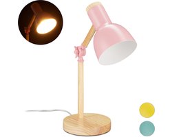 bureaulamp - verstelbaar - retro - hout - metaal - e14 fitting - 45,5 x 14,5 cm - roze