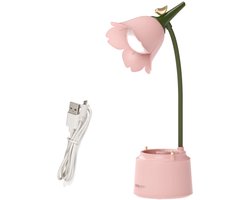 Bureaulampen - LED-bureaulamp - Kinderlampen - Bloemvorm - Bureaulamp - Bureauaccessoire - USB-opladen - Drie kleurstanden - Aanraakgevoelige schakelaar - Decoratieve binnenverlichting - Leeslamp - Nachtlampje voor kinderen - Roze