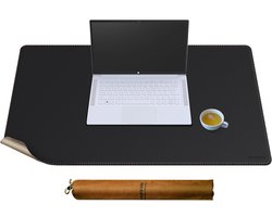 Bureaumat, 89,9 x 49,8 cm omkeerbare grote bureauonderlegger, kurk en leer, grote muismat voor bureau, waterdichte computerbureaumat voor gaming thuiskantoor (zwart)