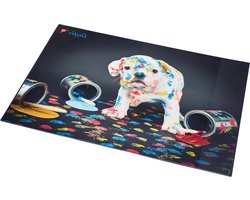 Bureauonderlegger kleurrijke hond 53 x 40 cm - antislip - kinderen - accessoires - kinderbureau - transparant zijvak