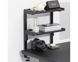 Bureauplank Organizer met 2 Tiers - Houten Opbergrek voor Buro Accessoires - Zwart