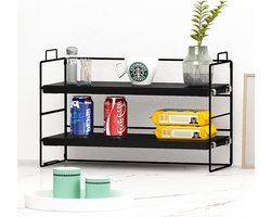 Bureauplanken organizer houten modern design verstelbaar stapelbaar - kruidenrek vrijstaand display thuiskantoor school opbergrek (2-laags zwart) koffie rek