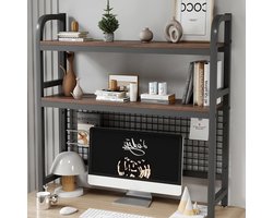 Bureaurek bureau-organizer 2-traps bureauboekenkast notenhout Zuid-Amerika zwart roestvrij stalen steunframe geperforeerde plaat 115x20x98 cm .