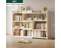 Bureaurek - Tafelrek - Boekenplank - Verstelbaar rek - Wit - Kantoor/Bureau - Tafelorganizer - (60-110)x17x80 CM