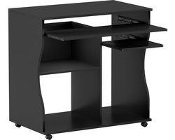 Bureaus - 80x48x75 cm - Computertafel met Rollen - Keyboard Tray & Opbergruimte - MDF - Zwart