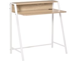 Bureaus - 84x45x85 cm - Modern Computertafel met Opbergruimte & Kabeldoorvoer - Metaal - Wit/Oak