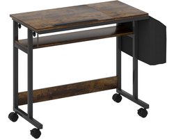Bureaus - 92x40 cm - Verstelbaar Bureau met Rollen - Neigbare Platform, Opbergtas - Staal - Rustiek Bruin