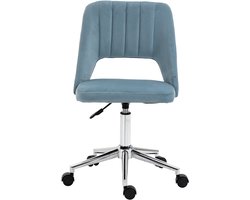 Bureaustoel, 49×60×79-91 cm, blauw, metalen ondersteuning, computerstoel, make-upstoel, stoel, eenpersoonsstoel en werkstoel, 360° draaifunctie, in hoogte verstelbaar, geschikt voor studeerkamer en slaapkamer