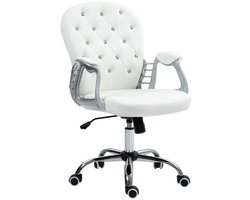 Bureaustoel, 59,5 cm x 60,5 cm x 93-103 cm, Wit, Kunstleer Metaal, Ergonomisch Met Armleuning Gepolsterde Rugleuning, Draaistoel Kantoortoel Verstelbaar Comfortabel Modern Voor Thuis Kantoor Werkplek Wielen Hoogte Verstelbaar Verstelbare Zithoogte