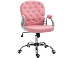 Bureaustoel 59,5 x 60,5 x 93-103 cm, roze, synthetisch leer, armstoel, directiestoel, studeerstool, ergonomisch ontwerp, geschikt voor kantoor, woonkamer, slaapkamer