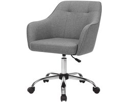 Bureaustoel 64 x 64 x 83-93 cm Grijs, Verstelbare Werkstoel met Wielen, Zachte Ademende Zitting, Armleuningen, Rugleuning, In Hoogte Verstelbaar, Draaistoel, Metalen Frame, 120 kg Draagvermogen, Kantoor en Studeerkamer