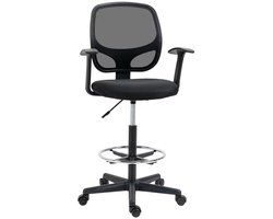 Bureaustoel 64x57x110-132cm Zwart Metaal Fauteuil Stoel Studeestoel Leestoel Met voetensteun en wielen Stevig en duurzaam Zacht en comfortabel Te gebruiken in de studeerkamer en kantoor