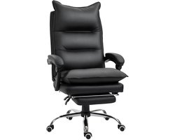 Bureaustoel 66×72×122-130cm zwart, metalen onderstel, computerstoel, fauteuil, werkstoel, leesstoel en relaxstoel, verstelbare rugleuning, met voetensteun en armleuningen, 360° draaibaar, geschikt voor studeerkamer en slaapkamer