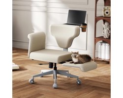 Bureaustoel 73x75,5x91 cm – Ergonomische Criss Cross Draaistoel met Verstelbare Armleuningen, 90°-117° Rugleuning, Laptoptafel & Bekerhouders, Comfort Make-up & Gaming Stoel met Rubber Wielen, 150 kg – Beige – Yesdeals
