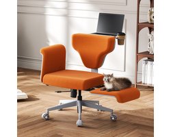 Bureaustoel 73x75,5x91 cm – Ergonomische Draaistoel met Verstelbare Armleuningen, 90°-117° Rugleuning, Laptoptafel & Bekerhouders, Criss Cross Zitstoel met Rubber Wielen, 150 kg Draagvermogen – Oranje – Yesdeals