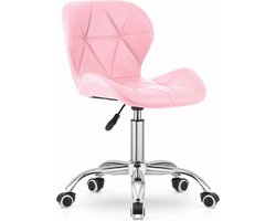 Bureaustoel AVOLA DORY-21 Roze, Kunstleer Zitting, Ergonomisch en Verstelbare Zithoogte, 5-Poot Chrome Basis, Geschikt voor Thuis en Kantoor, Max. 110 kg