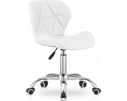 Bureaustoel AVOLA DORY-21 Wit, Kunstleer Zitting, Ergonomisch en Verstelbare Zithoogte, 5-Poot Chrome Basis, Geschikt voor Thuis en Kantoor, Max. 110 kg