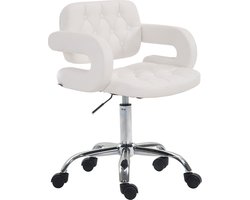 Bureaustoel - Barkruk - Chesterfield - In hoogte verstelbaar - Kunstleer - Wit - 62x55x90 cm