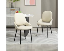 Bureaustoel – Bezoekersstoel – Kantoorstoel – Eetkamerstoel – Recepiestoel – PU-leer Bekleding – Metalen Poten – Verwijderbare Rugleuning – Beige – Set van 2