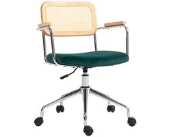 Bureaustoel, Boho Design, Houten Armleuningen, Draaibaar, Verstelbaar, Tot 120 Kg, Staal, Groen